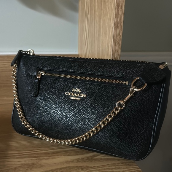 Coach Black and Gold Pebbled Leather Clutch